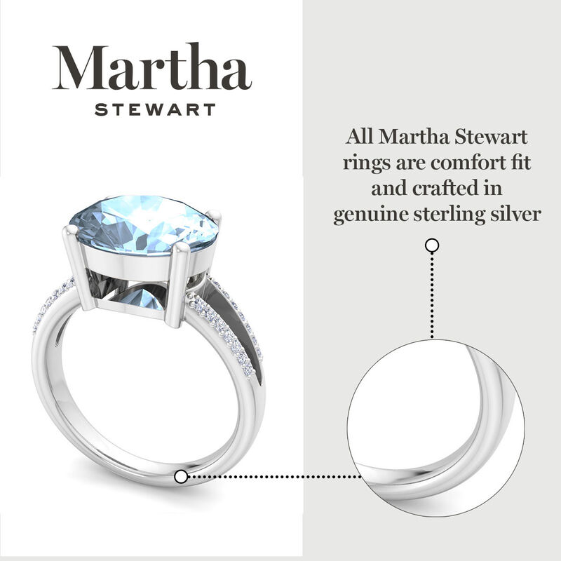 Martha Stewart 6 3/4ctw. Oval Aquamarine & Lab Grown Diamond Halo Ring In Sterling Silver image number null